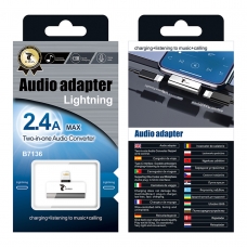 LT PLUS B7136 AUDIO ADAPTADOR CON INTERFAZ LIGHTNING Y LIGHTNING PLATA