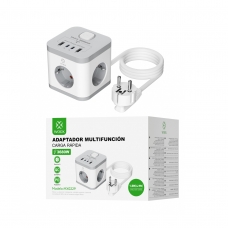 MX0229 ADAPTADOR MULTIFUCIÓN CARGA RÁPIDA 3TOMAS DE CORRIENTE + 4 PUERTOS USB