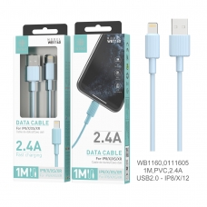 IKREA WB1160 CABLE DE DATOS PVC LIGHTNING 2.4A 1M USB2.0 AZUL