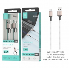 IKREA WB1162 CABLE TRENZADO DE NYLON ACABADO ALUMINIO MICRO USB 2.4A 1M ORO