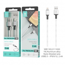 IKREA WB1163 CABLE TRENZADO DE NYLON ACABADO ALUMINIO LIGHTNING 2.4A 1M NEGRO