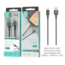 IKREA WB1163 CABLE TRENZADO DE NYLON ACABADO ALUMINIO LIGHTNING 2.4A 1M VERDE