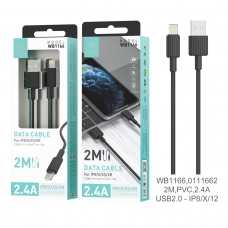 IKREA WB1166 CABLE DE DATOS LIGHTNING 2.4A 2M NEGRO