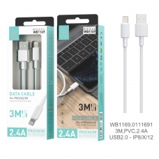 IKREA WB1169 CABLE DE DATOS LIGHTNING 2.4A 3M BLANCO