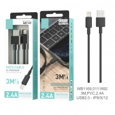 IKREA WB1169 CABLE DE DATOS LIGHTNING 2.4A 3M NEGRO