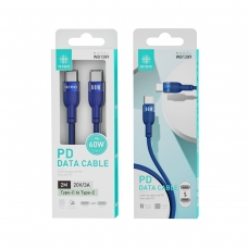 IKREA WB1289 CABLE PD ACABADO ALUMINIO+TRENZADO TYPE-C TO TYPE-C 60W 3A 2M AZUL