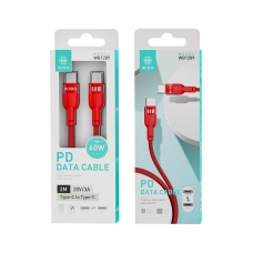 IKREA WB1289 CABLE PD ACABADO ALUMINIO+TRENZADO TYPE-C TO TYPE-C 60W 3A 2M ROJO