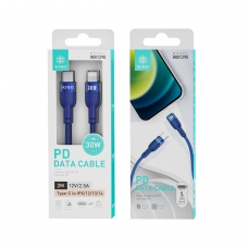 IKREA WB1290 CABLE PD ACABADO ALUMINIO+TRENZADO TYPE-C TO LIGHTNING 30W 2.5A 2M AZUL