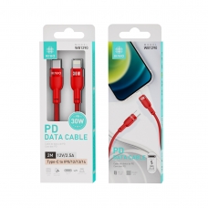 IKREA WB1290 CABLE PD ACABADO ALUMINIO+TRENZADO TYPE-C TO LIGHTNING 30W 2.5A 2M ROJO