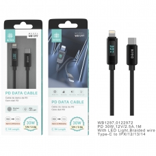 IKREA WB1297 CABLE PD CON LED TYPE-C TO LIGHTNING 30W 2.5A 1M NEGRO