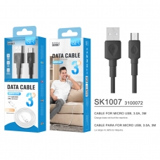 ISER SK1007 CABLE MICRO USB 3.0A 3M OD4.0 NEGRO