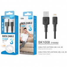 ISER SK1008 CABLE LIGHTNING 3.0A 3M OD4.0 NEGRO