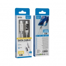 ISER SK1125 CABLE TRENZADO DE CARGA RÁPIDA CON LED PD TYPE-C TO TYPE-C 100W 5.0A 1M BLANCO