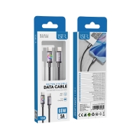 ISER SK1138 CABLE DE CARGA RÁPIDA TRENZADO CON LUZ RGB TYPE-C TO TYPE-C 60W 5.0A 1M NEGRO