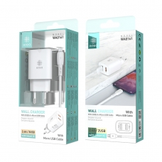 IKREA WA0161 CARGADOR CON SMART IC Y CABLE MICRO USB 2 PUERTOS 2.4A