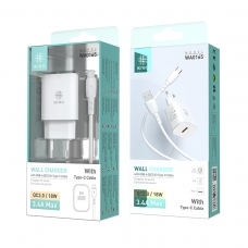 IKREA WA0165 CARGADOR QC3.0 CON CABLE TYPE-C 3.4A 18W BLANCO