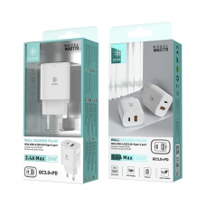 IKREA WA0170 CARGADOR QC3.0+PD CON PUERTOS TYPE-C Y USB 3.4A 38W BLANCO