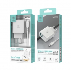 IKREA WA0175 CARGADOR CON SMART IC Y CABLE MICRO USB 2 PUERTOS 2.4A BLANCO