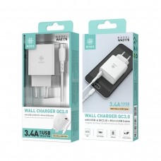 IKREA WA0178 CARGADOR QC3.0 CON CABLE MICRO USB 1 PUERTO 3.4A 18W BLANCO