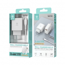 IKREA WA0180 CARGADOR QC3.0 CON CABLE LIGHTNING 1 PUERTO 3.4A 18W BLANCO