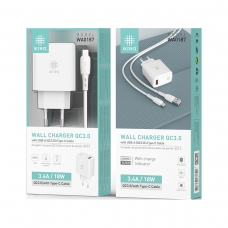 IKREA WA0187CARGADOR QC3.0 CON CABLE TYPE-C Y INDICADOR DE CARGA 3.4A 18W BLANCO