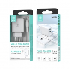 IKREA WA0189 CARGADOR SMART IC CON CABLE MICRO USB 2 PUERTOS 2.4A BLANCO