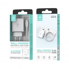 IKREA WA0190 CARGADOR SMART IC CON CABLE TYPE-C 2 PUERTOS 2.4A BLANCO