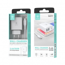 IKREA WA0191 CARGADOR SMART IC CON CABLE LIGHTNING 2 PUERTOS 2.4A BLANCO