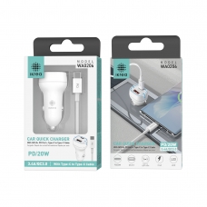 IKREA WA0206 CARGADOR RÁPIDO PARA COCHE 2 PUERTOS USB/TYPE-C 3.4A QC3.0 Y CABLE TYPE-C 20W BLANCO