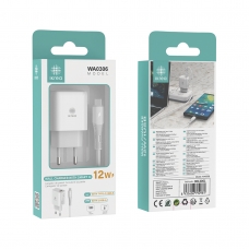 IKREA WA0306 CARGADOR RÁPIDO 1 PUERTO USB-A CON CABLE TYPE-C 12W BLANCO