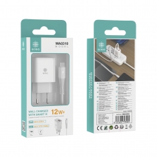 IKREA WA0310 CARGADOR RÁPIDO 2 PUERTOS USB-A CON CABLE TYPE-C 12W BLANCO