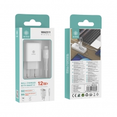 IKREA WA0311 CARGADOR RÁPIDO 2 PUERTOS USB-A CON CABLE LIGHTNING 12W BLANCO