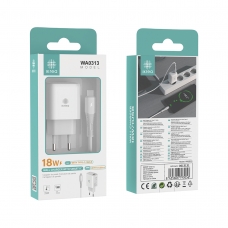 IKREA WA0313 CARGADOR RÁPIDO CON PUERTO USB-A Y CABLE TYPE-C 18W BLANCO