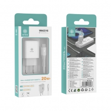 IKREA WA0316 CARGADOR RÁPIDO CON PUERTO USB-C Y CABLE TYPE-C TO TYPE-C 20W BLANCO