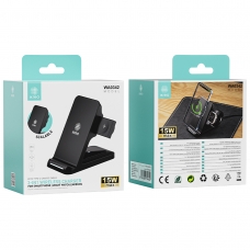 IKREA WA0342 CARGADOR INALÁMBRICO ESCALABLE 3 EN 1 CON CABLE TYPE-C PARA MÓVILES/AURICULARES/SMART WATCH 15W MAX NEGRO