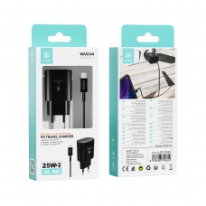 IKREA WA0344 CARGADOR PD CON CABLE TYPE-C TO TYPE-C 25W 4A MAX NEGRO