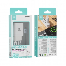 IKREA WA0353 CARGADOR 2 PUERTOS PD+QC3.0 CON CABLE TYPE-C TO LIGHTNING 35W 3A MAX BLANCO