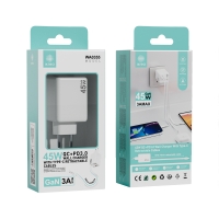 IKREA WA0355 CARGADOR 2 PUERTOS QC+PD3.0 CON CABLE TYPE-C RETRÁCTILES 45W GAN 3A MAX BLANCO