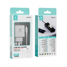 IKREA WA0385 CARGADOR PD CON 2 PUERTOS USB-A Y CABLE MICRO USB 12W 2.4A MAX BLANCO