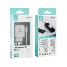 IKREA WA0386 CARGADOR PD CON 2 PUERTOS USB-A Y CABLE TYPE-C 12W 2.4A MAX BLANCO