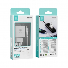 IKREA WA0387 CARGADOR PD CON 2 PUERTOS USB-A Y CABLE LIGHTNING 12W 2.4A MAX BLANCO