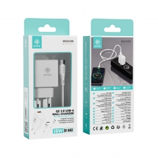 IKREA WA0389 CARGADOR PD CON PUERTO QC3.0 USB-A Y CABLE TYPE-C 18W 3A MAX BLANCO