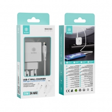 IKREA WA0393 CARGADOR PD CON PUERTO USB-C Y CABLE USB-C TO LIGHTNING 20W 3A MAX BLANCO