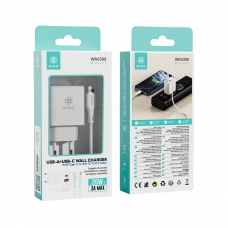IKREA WA0396 CARGADOR PD CON 2 PUERTOS USB-A/USB-C Y CABLE TYPE-C TO LIGHTNING 20W 3A MAX BLANCO