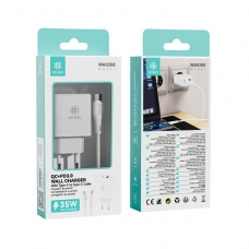 IKREA WA0398 CARGADOR PD CON 2 PUERTOS QC+PD3.0 USB-A/USB-C Y CABLE TYPE-C TO TYPE-C 35W BLANCO