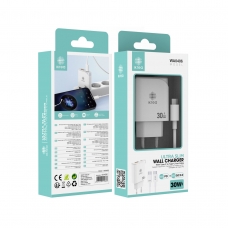 IKREA WA0406 CARGADOR ULTRA SLIM PD+QC3.0 2 PUERTOS USB-A/TYPE-C CON CABLE TYPE-C TO TYPE-C 30W BLANCO