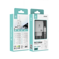 IKREA WA0408 CARGADOR ULTRA SLIM PD+QC3.0 2 PUERTOS USB-A/TYPE-C CON CABLE TYPE-C TO TYPE-C 35W BLANCO