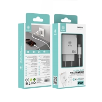 IKREA WA0410 CARGADOR ULTRA SLIM PD+QC3.0 2 PUERTOS USB-A/TYPE-C CON CABLE TYPE-C TO TYPE-C 45W BLANCO
