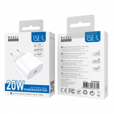 ISER A8800 CARGADOR RÁPIDO USB C BLANCO QC 3.0A 20W BLANCO