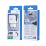 ISER SA0098 CARCADOR 2 PUERTOS QC3.0 TYPE-C/USB-A CON CABLE TYPE-C TO TYPE-C 20W BLANCO